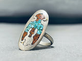 Authentic Older Vintage Native American Navajo Turquoise Coral Sterling Silver Ring-Nativo Arts