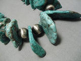 Chunky Turquoise Slab Vintage Native American Navajo Sterling Silver Necklace Old-Nativo Arts