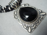 Important Darryl Becenti (d.) Sterling Silver Hand Tooled Jet Necklace Native American Navajo-Nativo Arts
