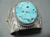 Bea Nez Vintage Native American Navajo Sleeping Beauty Turquoise Sterling Silver Elk Bracelet-Nativo Arts