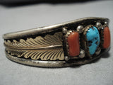 Native American Superior Vintage Duel Bead Turquoise Sterling Silver Bracelet Cuff Old-Nativo Arts