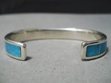 Exquisite Thick Native American Zuni Turquoise Sterling Silver Bracelet Cuff-Nativo Arts