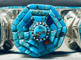 One Of The Most Intricate Native American Navajo Turquoise Sterling Silver Protruding Bracelet-Nativo Arts