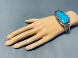 Important Nez Native American Navajo Blue Diamond Turquoise Sterling Silver Bracelet-Nativo Arts