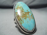 Enormous Vintage Native American Navajo Pilot Mountain Turquoise Sterling Silver Ring Old-Nativo Arts