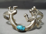 Symbolic Vintage Native American Navajo Turquoise Sterling Silver Yei Bracelet Old-Nativo Arts