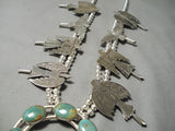 Highly Detailed Native American Navajo Green Turquoise Sterling Silver Squash Blossom Necklace-Nativo Arts