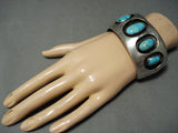 Huge Vintage Native American Navajo Turquoise Shadow Sterling Silver Bracelet Cuff Old-Nativo Arts