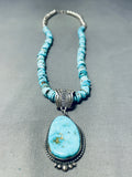 Jeff James Native American Navajo Old Kingman Turquoise Sterling Silver Necklace-Nativo Arts