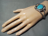 Expressive Vintage Native American Navajo Kingman Turquoise Sterling Silver Bracelet Old-Nativo Arts