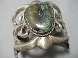 Colossal Heavy Vintage Native American Navajo Green Turquoise Sterling Silver Bracelet Old-Nativo Arts