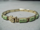 Solid 14k Gold Vintage Native American Navajo Gaspeite Inlay Link Bracelet-Nativo Arts