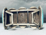 Grand Mens Vintage Native American Navajo Huge Turquoise Sterling Silver Bracelet Old-Nativo Arts