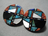 Native American Important Santo Domingo Inlay Master Turquoise Sterling Silver Earrings-Nativo Arts