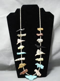 Museum Vintage Native American Navajo Hand Carved Turquoise Fetish Sterling Silver Necklace Old-Nativo Arts