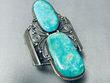 Museum Towering Vintage Native American Navajo Aqua Turquoise Sterling Silver Bracelet-Nativo Arts