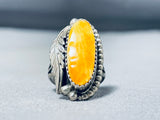 Fabulous Native American Navajo Orange Spiny Oyster Sterling Silver Ring-Nativo Arts
