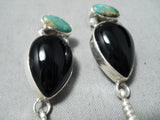 Astonishing Native American Navajo Royston Turquoise Black Onyx Sterling Silver Earrings-Nativo Arts