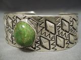 Museum Vintage Native American Navajo Repoussed Sterling Silver Royston Turquoise Bracelet-Nativo Arts