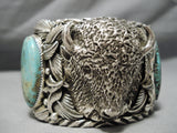 One Of Biggest Best Heavy Native American Navajo Buffalo Turquoise Sterling Silver Bracelet-Nativo Arts