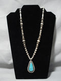 Hand Wrought Sterling Silver Vintage Native American Navajo Teardrop Turquoise Necklace Old-Nativo Arts