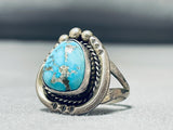 Very Rare Vintage Native American Navajo Gilber Turquoise Sterling Silver Ring Old-Nativo Arts