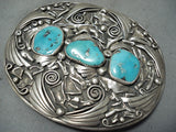 Fantastic Vintage Native American Hopi Blue Gem Turquoise Sterling Silver Buckle-Nativo Arts