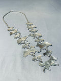 Animal Hand Carved Native American Navajo Sterling Silver Squash Blossom Necklace-Nativo Arts