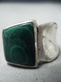 Unique Vintage Native American Navajo Malachite Sterling Silver Ring Old-Nativo Arts