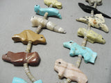 Museum Vintage Native American Navajo Hand Carved Turquoise Fetish Sterling Silver Necklace Old-Nativo Arts
