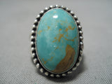 Superior Vintage Native American Navajo Domed Royston Turquoise Sterling Silver Ring-Nativo Arts