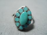 Native American Intricate Vintage Zuni Turquoise Sterling Silver Ring Old-Nativo Arts