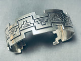 Thick Rudy Willie Vintage Native American Navajo Sterling Silver Geomtric Bracelet Cuff-Nativo Arts