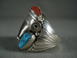 22 Gram Huge Navajo Coral And Turquoise Sterling Native American Jewelry Silver Ring-Nativo Arts