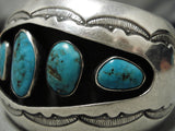 Amazing Vintage Native American Navajo Deepset Turquoise Sterling Silver Bracelet Old-Nativo Arts