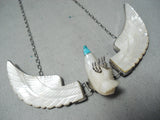 Huge Flapping Wings Vintage Native American Navajo Turquoise Sterling Silver Eagle Necklace-Nativo Arts