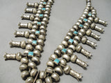 Important Vintage Native American Navajo Gene Turquoise Sterling Silver Squash Blossom Necklace-Nativo Arts
