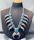 Important Huge Bear Navajo Turquoise Sterling Silver Squash Blossom Necklace-Nativo Arts
