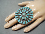 Huge Navajo Turquoise Cluster Sterling Silver Ring Native American-Nativo Arts