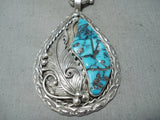 Exquisite Vintage Native American Navajo Morenci Turquoise Sterling Silver Necklace-Nativo Arts