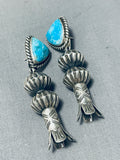 Advanced Workmanship Native American Navajo Turquoise Sterling Silver Hogan Earrings-Nativo Arts