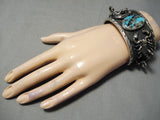 Crazy Scorpion Heavy Native American Navajo Sterling Silver Turquoise Bracelet Cuff-Nativo Arts