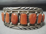 One Of The Best Vintage Native American Navajo Chunky Coral Sterling Silver Bracelet-Nativo Arts