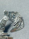 Unique Important Hand Stamped Native American Navajo Sterling Silver Horse Earrings-Nativo Arts