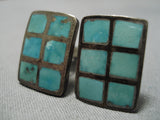 Exquisite Vintage Native American Navajo Convex Sterling Silver Native Turquoise Cufflinks-Nativo Arts