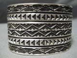 Detailed Huge Heavy Vintage Native American Navajo Sterling Silver Wide Bracelet Cuff-Nativo Arts