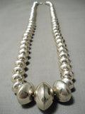 Hand Tooled Vintage Native American Navajo Sterling Silver Graduating Bead Necklace-Nativo Arts