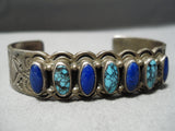 Quality Vintage Native American Navajo Spiderweb Turquoise Sterling Silver Lapis Bracelet-Nativo Arts