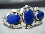 Signed Navajo Native American Lapis Sterling Silver Bracelet-Nativo Arts