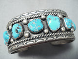 Heavy Vintage Native American Navajo Old Kingman Turquoise Sterling Silver Bracelet Old-Nativo Arts